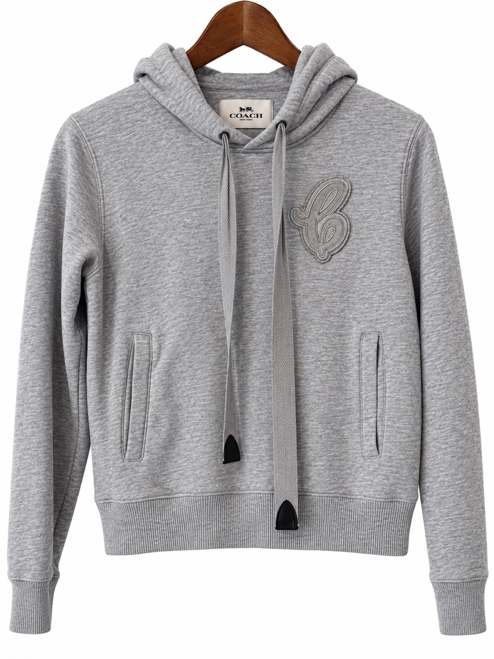 Coach Heather Gray Cropped Pullover Hoodie with Chenille Varsity C Patch
